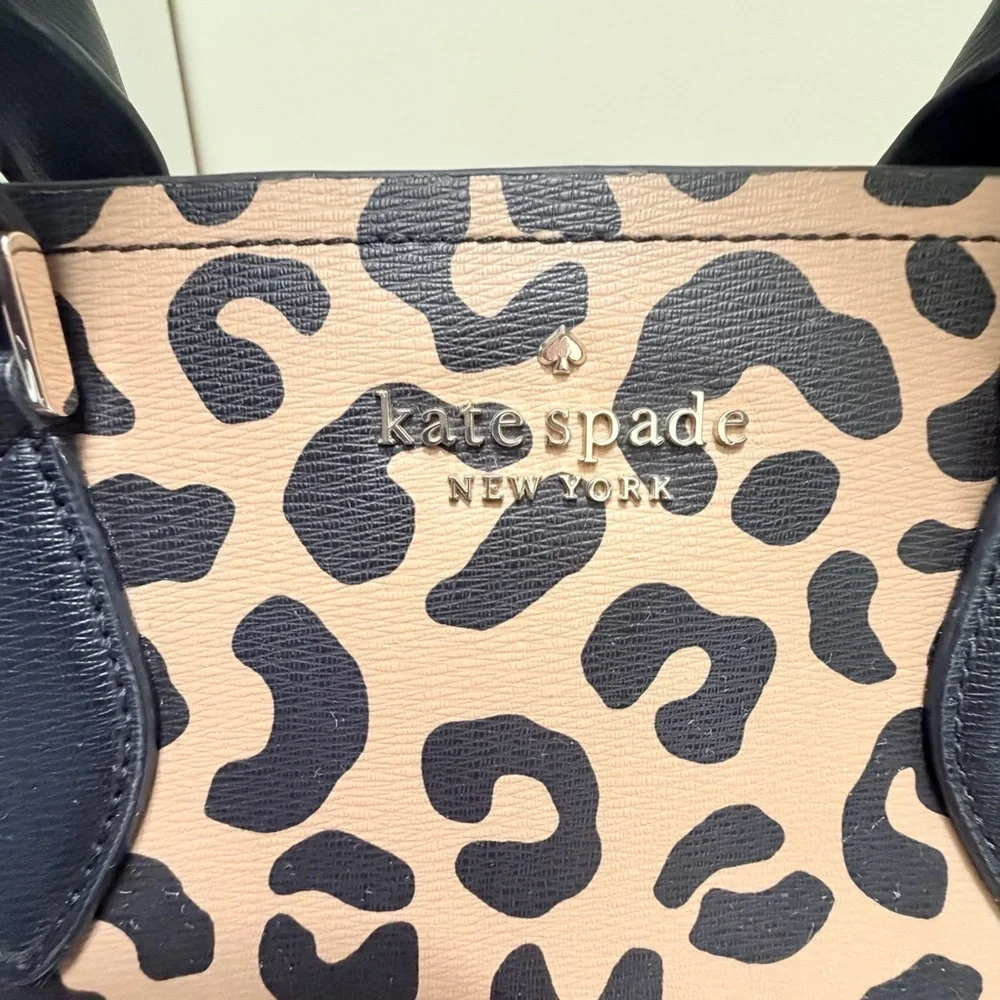 Kate Spade Darcy Graphic Leopard Small Satchel Crossbody Bag Black Trim office